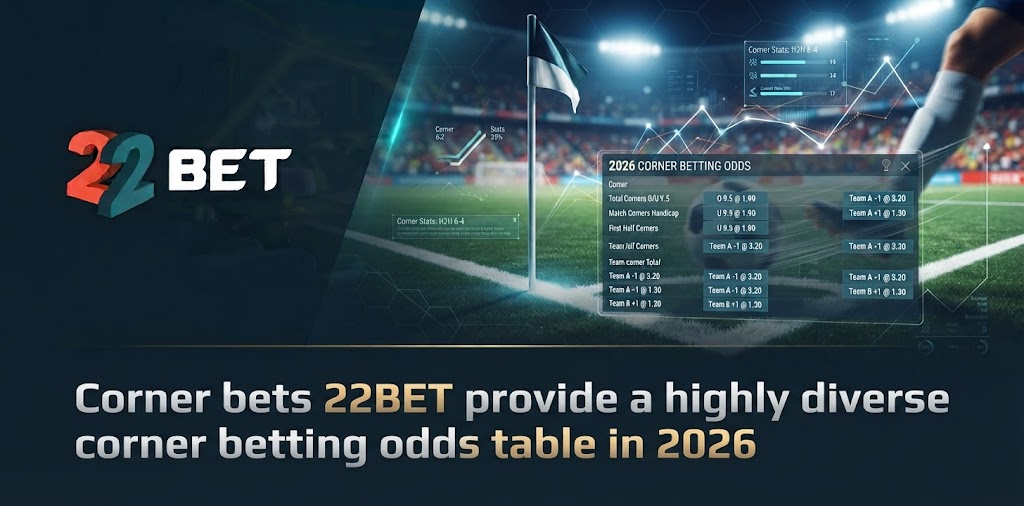 Corner bets 22BET provide a highly diverse corner betting odds table in 2026 
